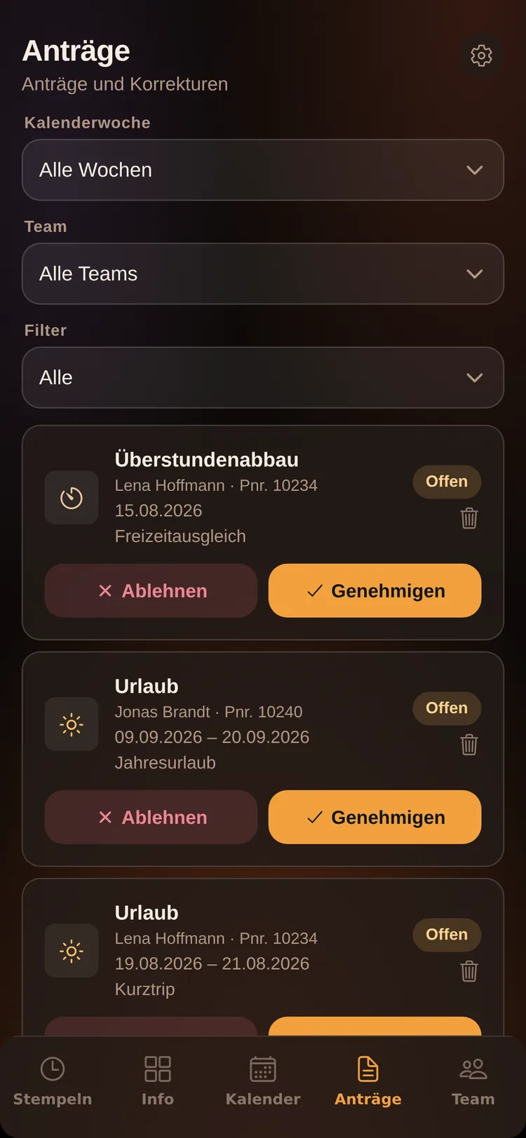 ZeitPilot: Anträge · Status