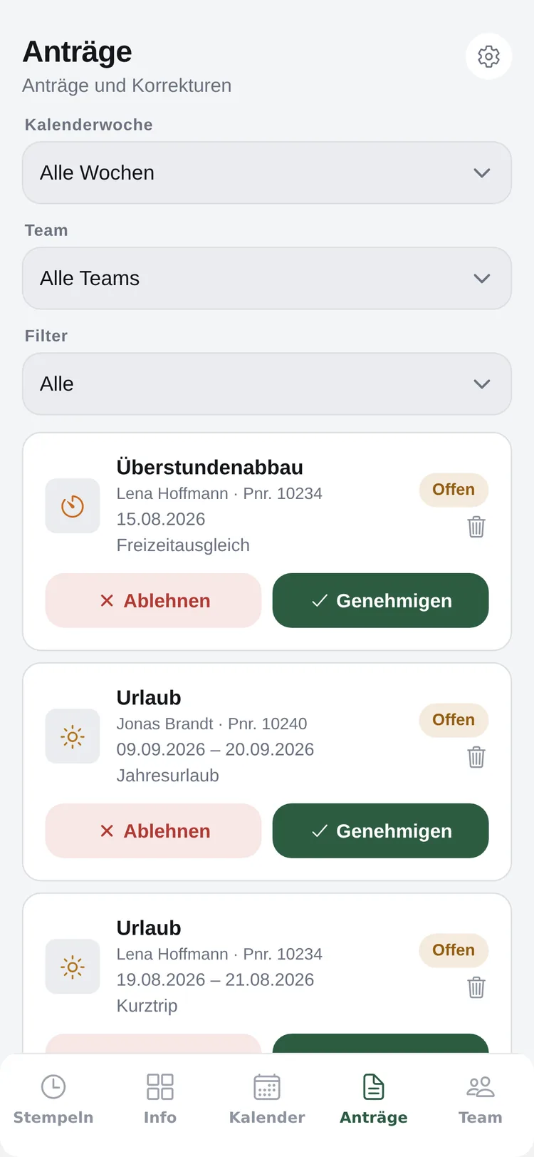ZeitPilot: Anträge stellen