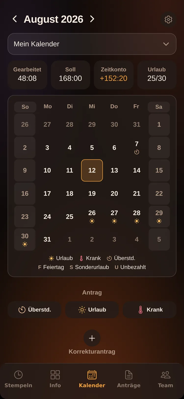 ZeitPilot: Kalender · Soll/Ist